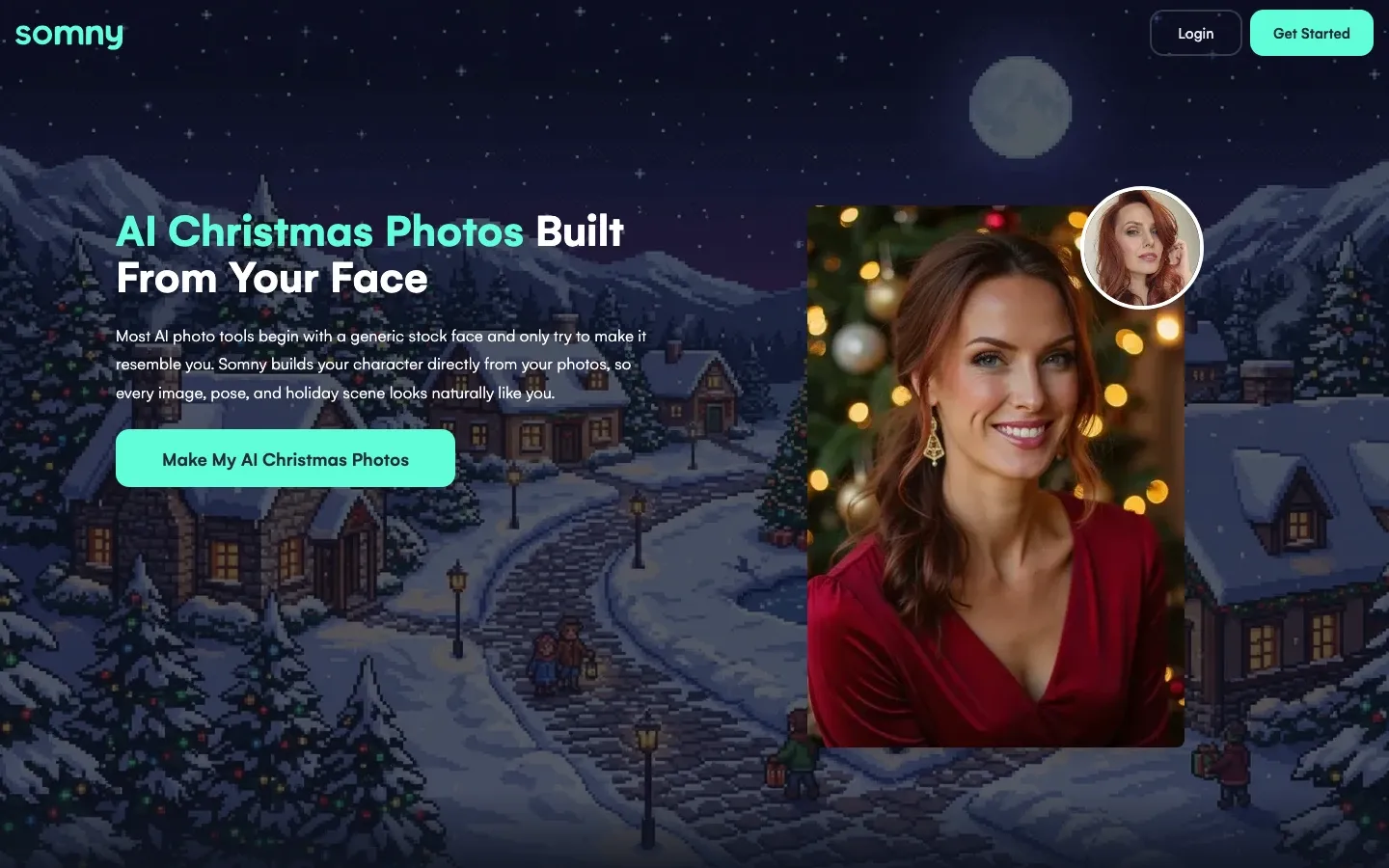 The live Christmas photos page, its hero portrait beside the headline.