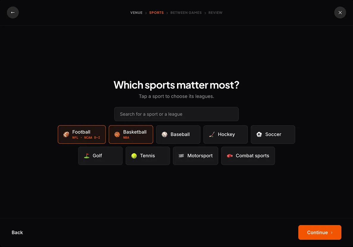 Choose your sports.