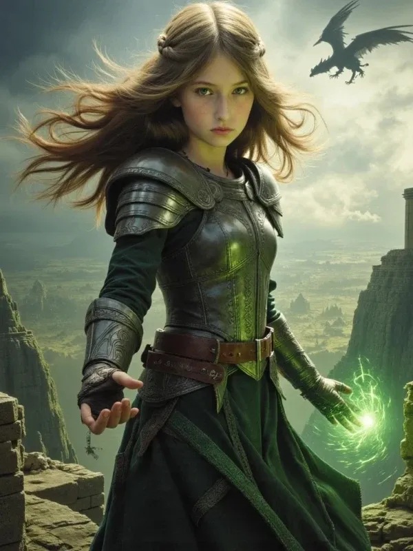 A portrait in the epic fantasy style, armour and dramatic landscape lighting.